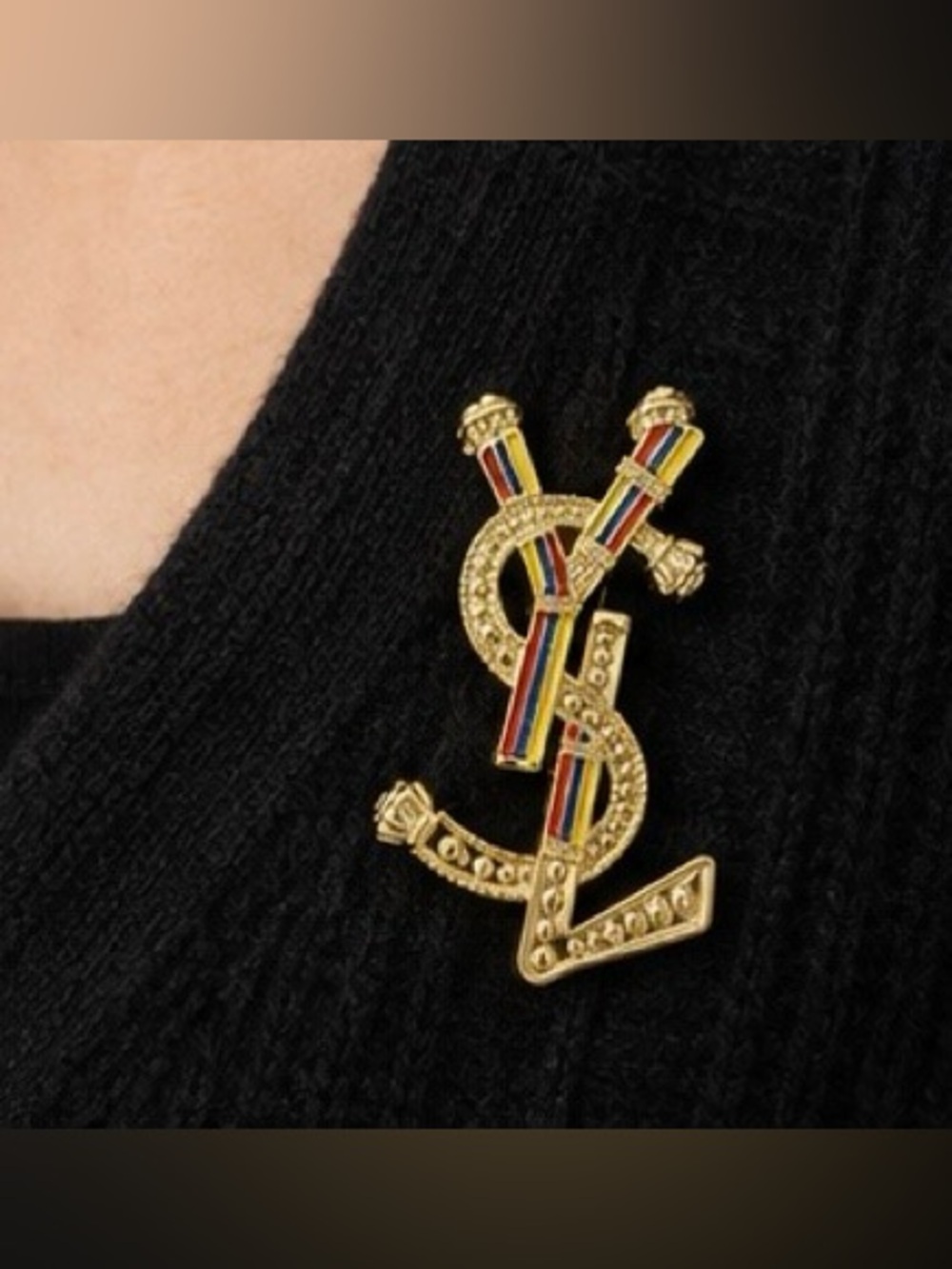 Gold Tone Multicolor Enamel Statement Brooch Luxury Inspired Lapel Pin - Picture 7 of 8